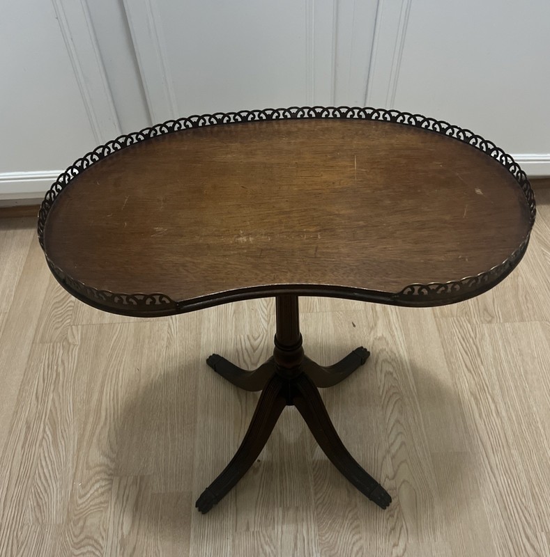 Antique Ferguson Wood Kidney Shaped Table #3101 w/Brass Accent & Claw Feet gallery