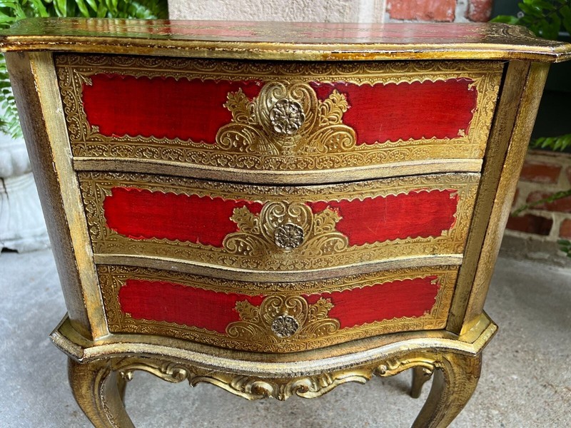 Vintage Italian Gold Gilt Chest End Table Florentine RED Hollywood Regency Tole gallery