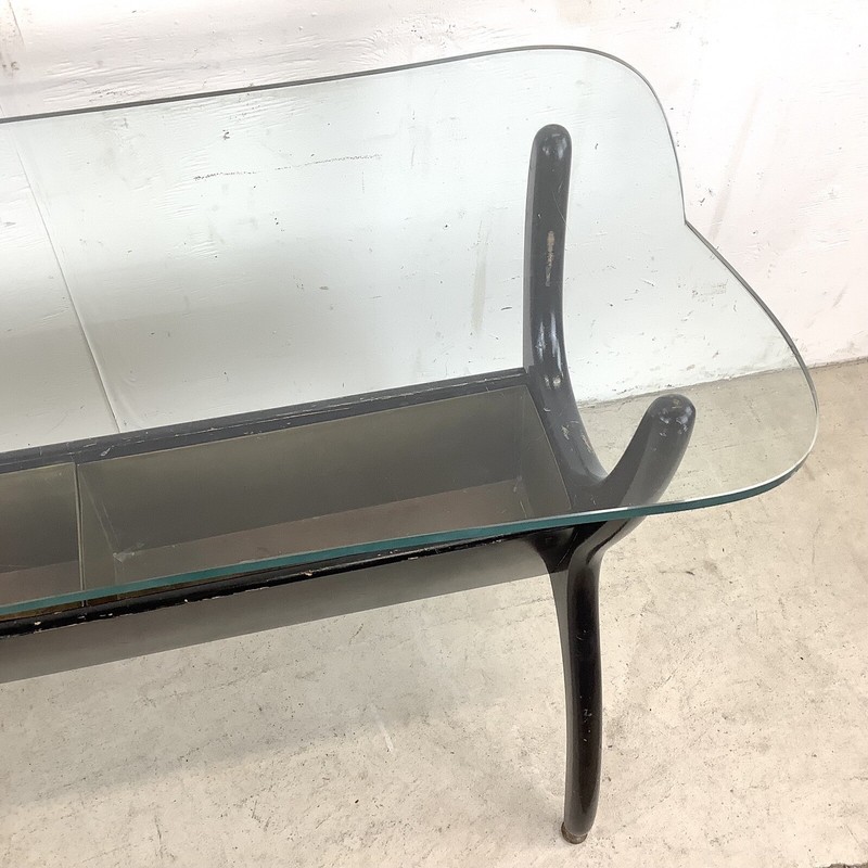 Mid-Century Scuptural Base Console Table With Glass Top gallery