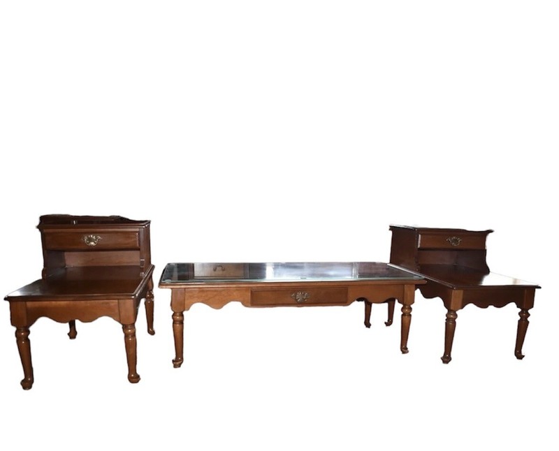 Baumritter Mid Century Living Room Cherry Table Set, Coffee Table, End Tables