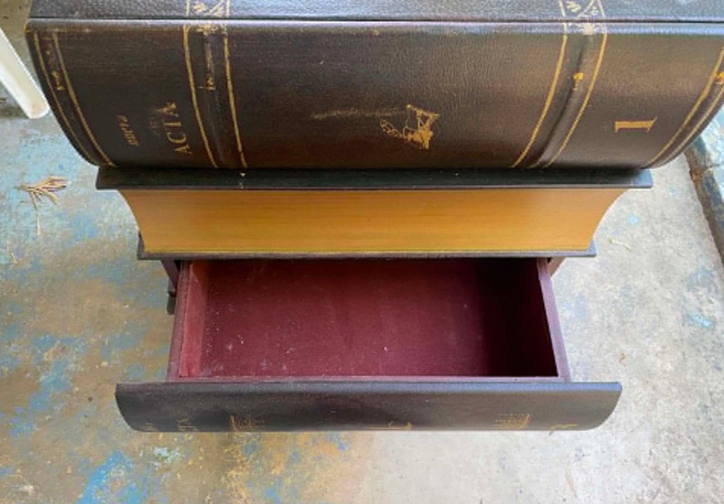 Vintage Regency Style Leather Book Stack Side Table or Nightstand gallery