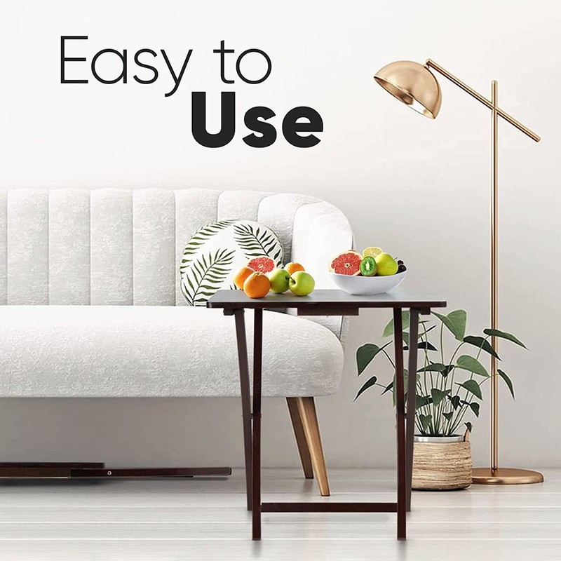 PJ Wood Folding TV Snack Tray Folding Table Desk Stand, Espresso Brown, Set of 2 gallery