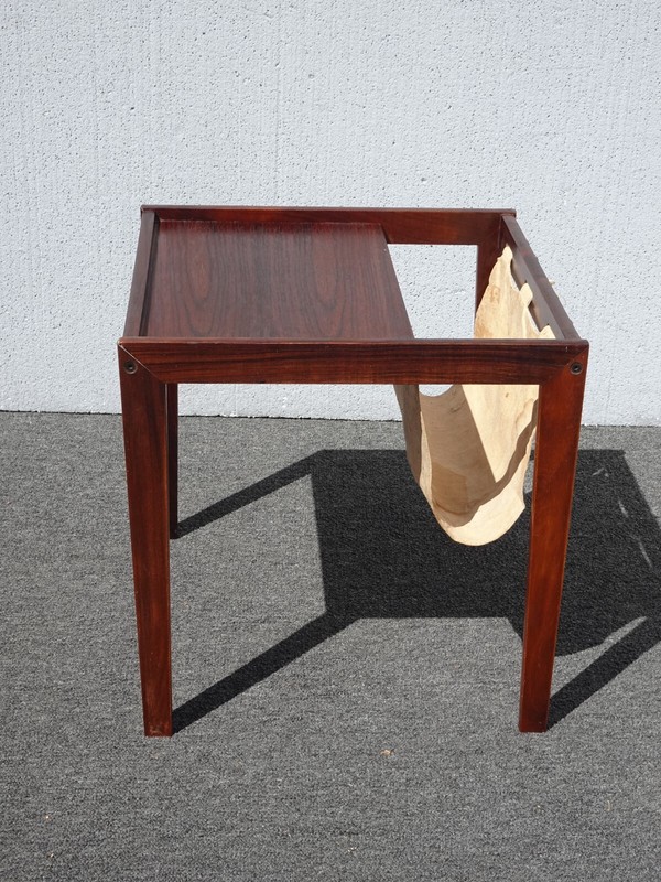 Vintage Mid Century Modern Magazine Side Table w Magazine Pouch Made in Denmark gallery