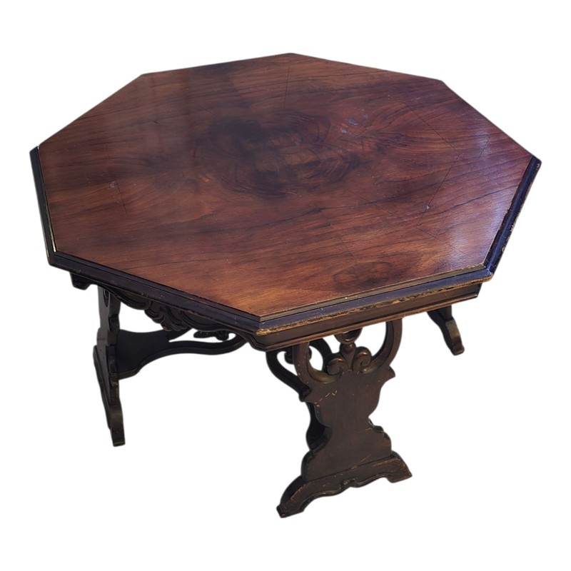 Carved Victorian Octagon Walnut Centerpiece Table 33"Wx20"H gallery