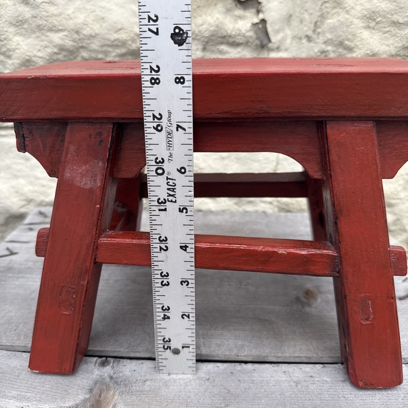 Vintage Asian Cricket Stool Red Paint Wooden 8x11x5 Inches gallery