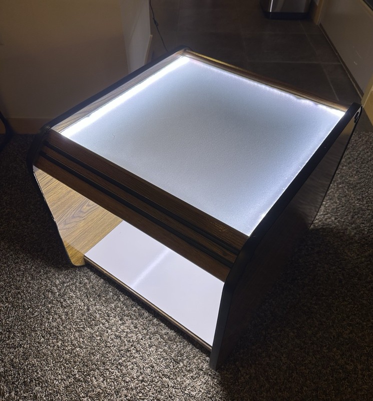 Illuminated Side Table with Glass Top White LEDs – disassembled for shipping