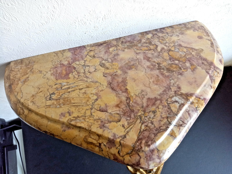 BEAUTIFUL WALL CONSOLE TABLE WITH PYRENNEAN GRIOTTE MARBLE TOP CIRCA 1940 gallery