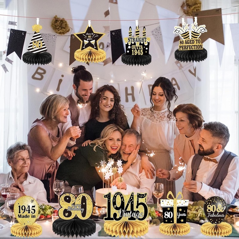 9PCS 80th Birthday decorations birthday Centerpieces for gallery