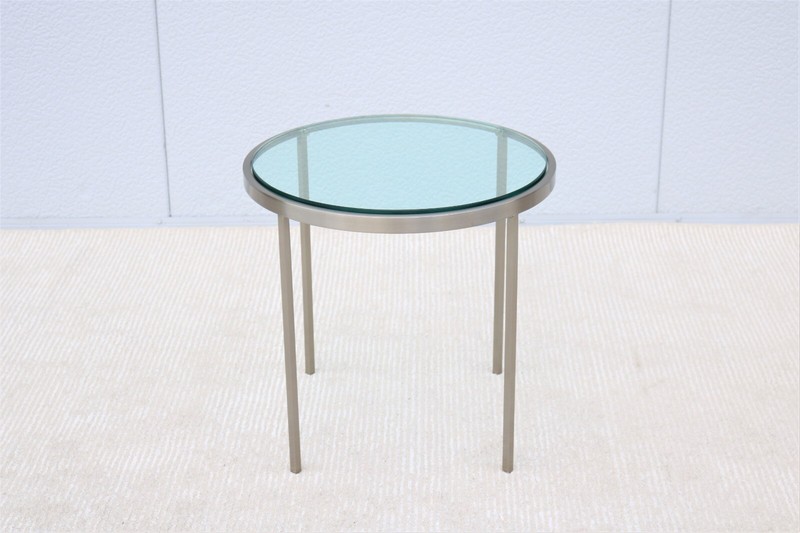 Mid-Century Modern Milo Baughman Round Glass and Stainless Steel Side End Table