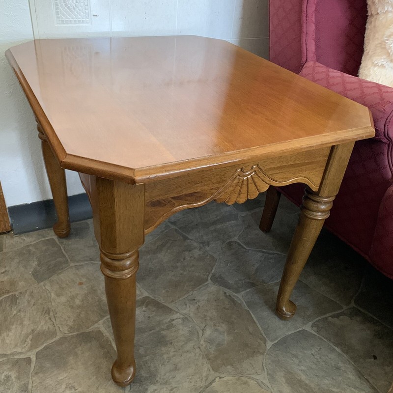 VTG Hand Carved Solid Oak Wood Side End Table w/ Cabriole Legs – 28”L 24”W 23”H