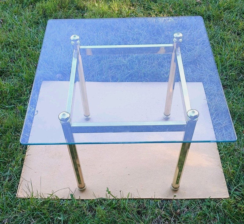 MATCHED SET of RARE VTG Hollywood Regency BRASS & Glass 27X27″ VGC !! f