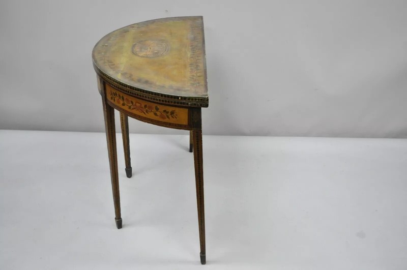 19th C. English Edwardian Polychrome Adams Painted Demilune Console Game Table gallery