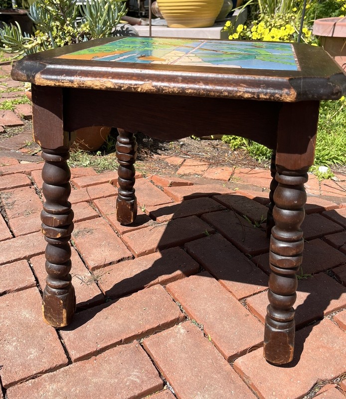 Antique End Table Wood Taylor Tile California Palm Sail Boat Mission Art Crafts gallery