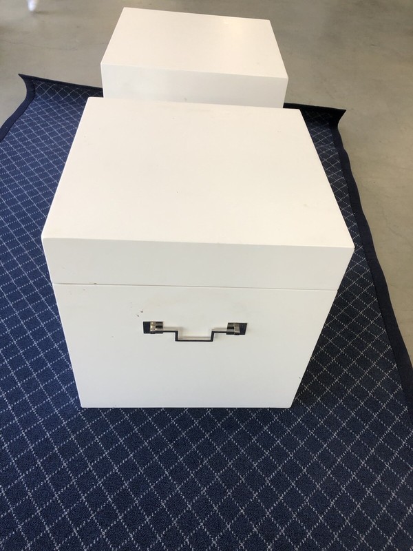 Pair ETHAN ALLEN White Canton Floor Boxes / Cubes / Side Tables gallery