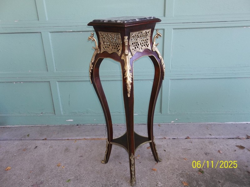 Rare Antique Vintage Mahogany Marble Top w/ Brass Griffon Renaissance Fern Stand gallery
