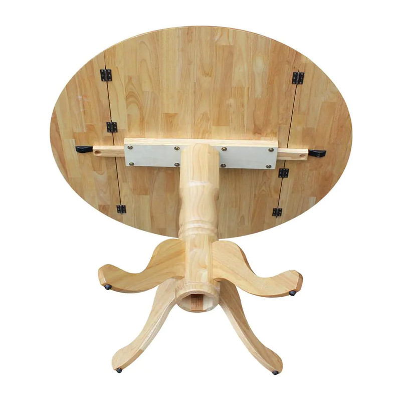 Dining Table Dual Drop Leaves Solid Wood Natural Pedestal Seats 4 People Durable gallery