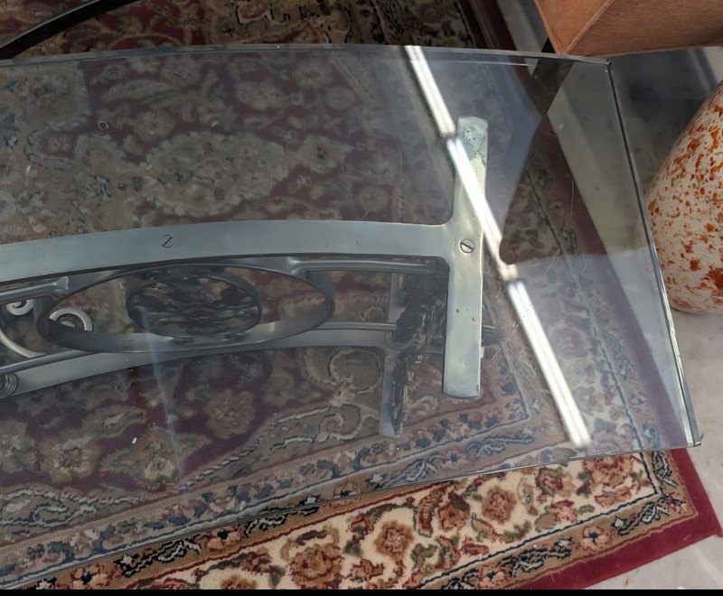 Hollywood Regency Brass + Glass Table With Arc Glass Top + Dragon Base 51"L gallery