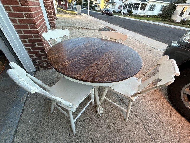 Early 1900’ Clawfoot Table With (4) 1870’s Plank Bottom Chairs