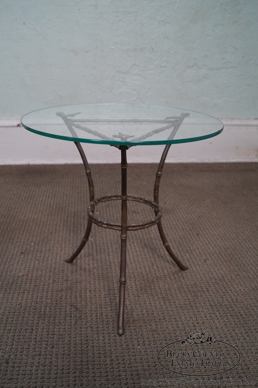 Brass & Glass Faux Bamboo Round Small Side Table gallery