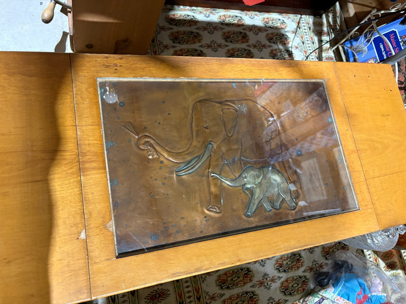 Longfellow Henry W Embossed Copper Drop Leaf Table Elephants Antq One of a Kind gallery
