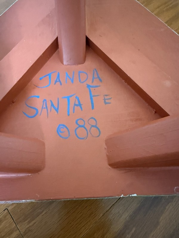 Vintage Tri Pod Small Table Hand Painted Southwestern Aztec, Santa Fe CIRCA 1988 gallery