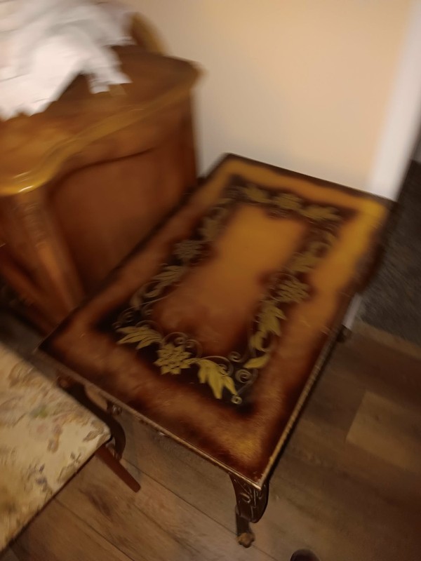 Antique Victorian Wood Side Table with Decorative Floral Top gallery