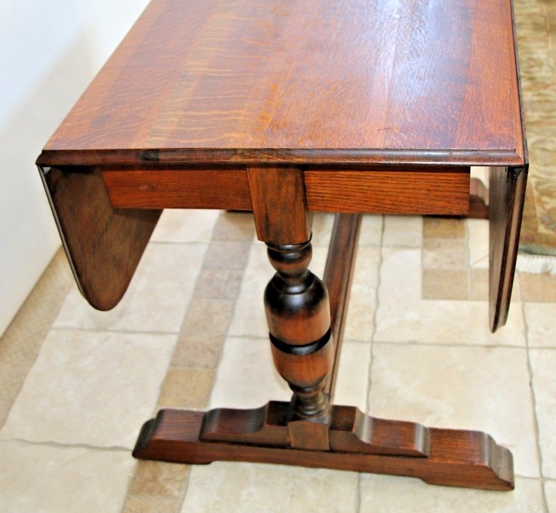 Antique English Pub Table Solid Tiger Oak Drop side Leaf Kitchen Game Seats six gallery