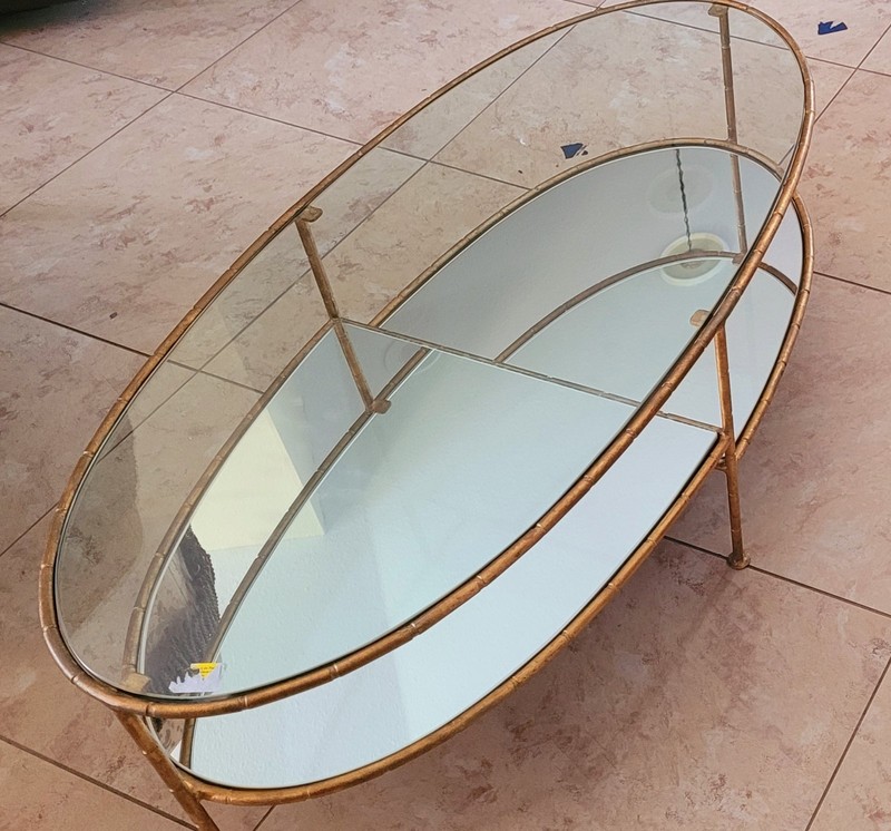 RARE OVAL HOLLYWOOD REGENCY.... BRONZE SOFA TABLE..............MINT gallery