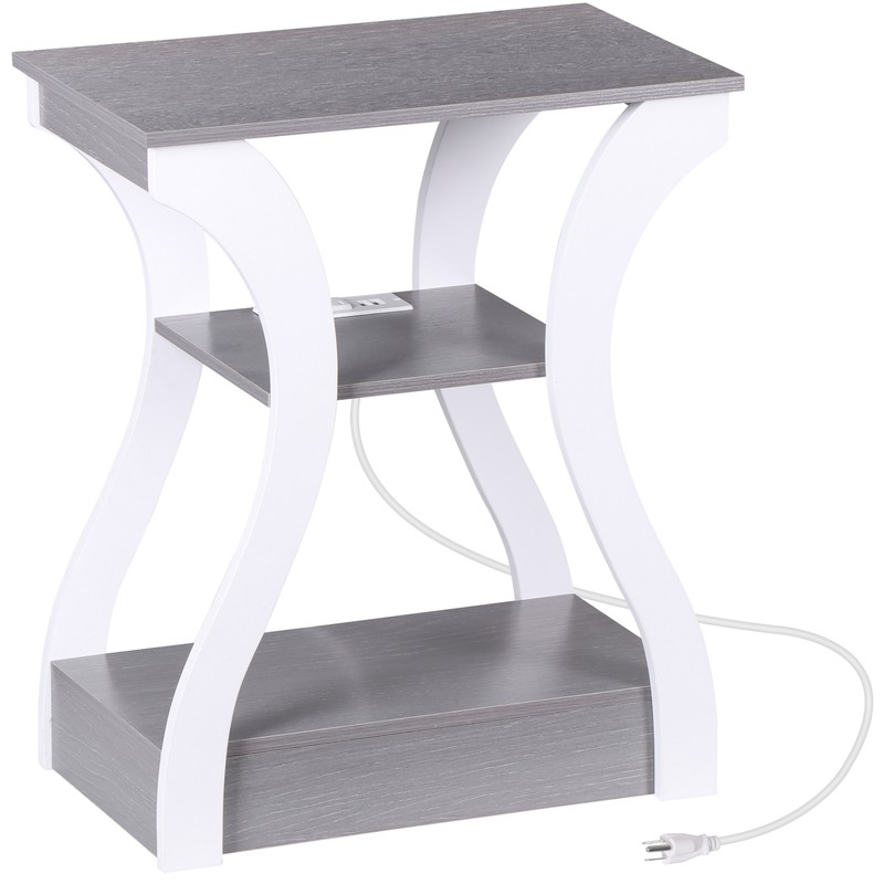 Modern End Table Couch Side Table with Charging Station for Living Room Gray