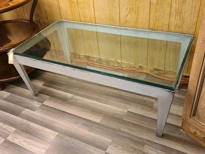 Modern Rustic Accent/Coffee Table with Glass Top and Metal Base gallery