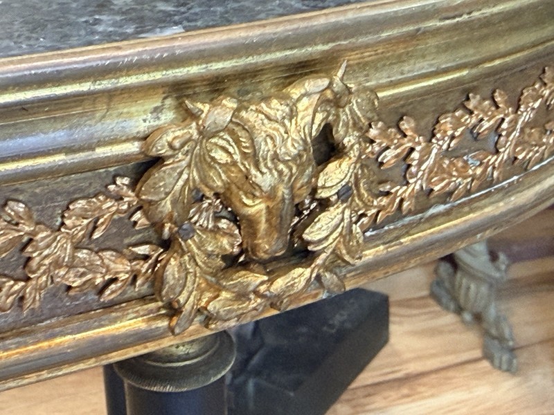 French 19th C Louis XVI Bronze Oval Ormolu Verde Marble Side Table Gueridon gallery