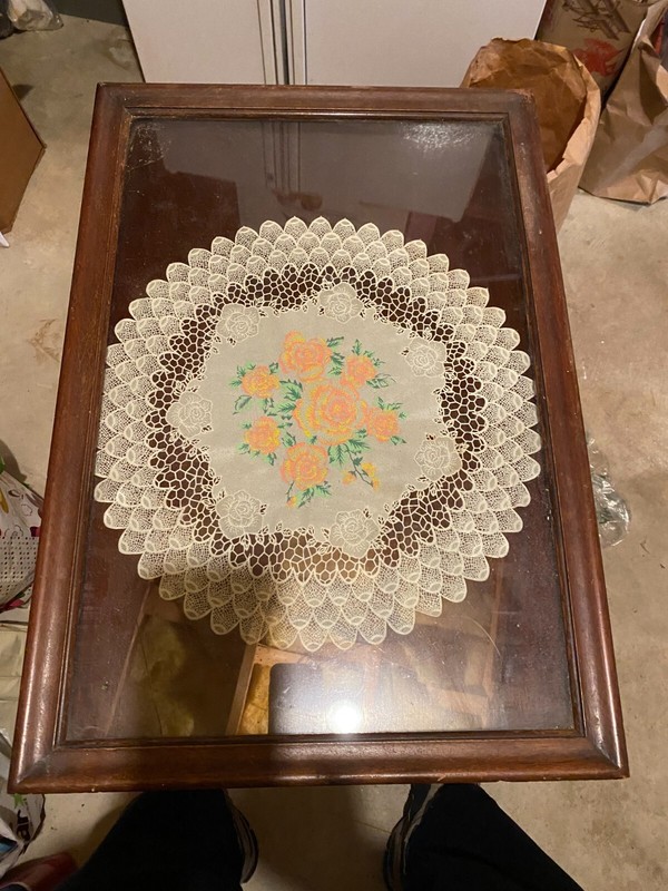 Antique Table with glass insert gallery