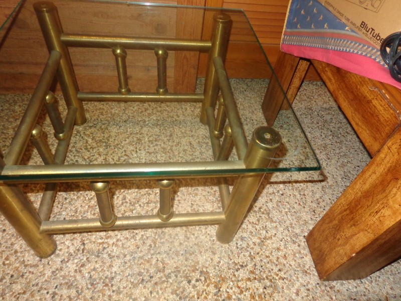 RARE 1973 ANTIQUE BRASS END TABLE 24 x 24 in - 1/2 in GLASS TOP 16 1/2 in TALL gallery