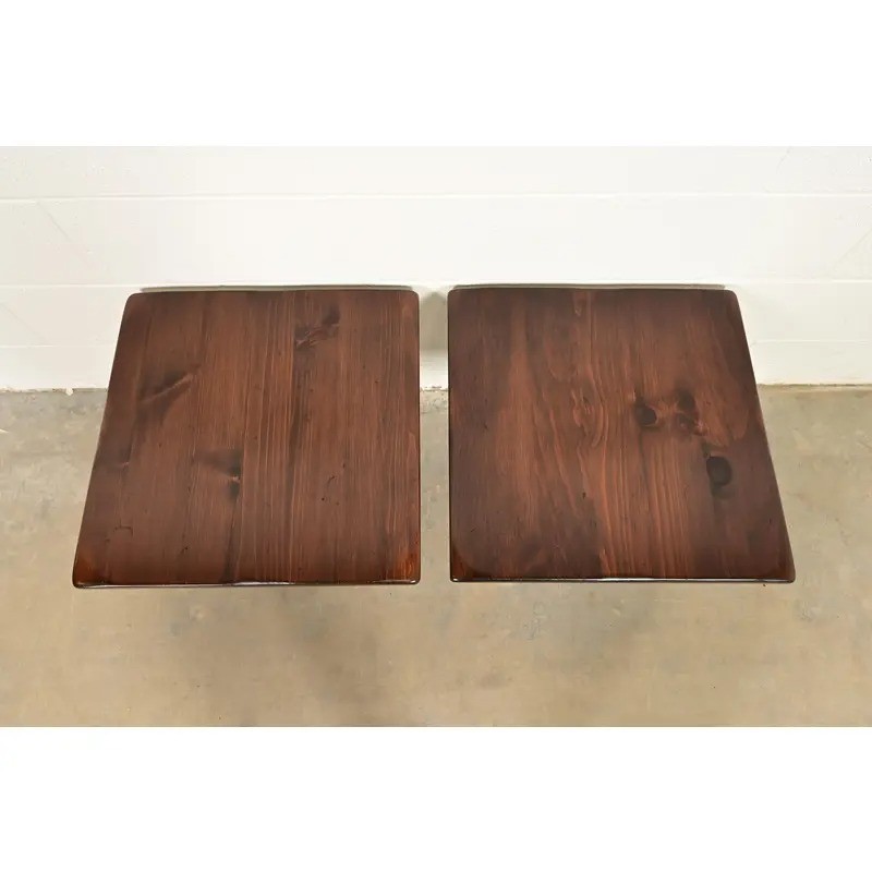 Ethan Allen Early American Solid Pine Pedestal Side Tables, Pair gallery