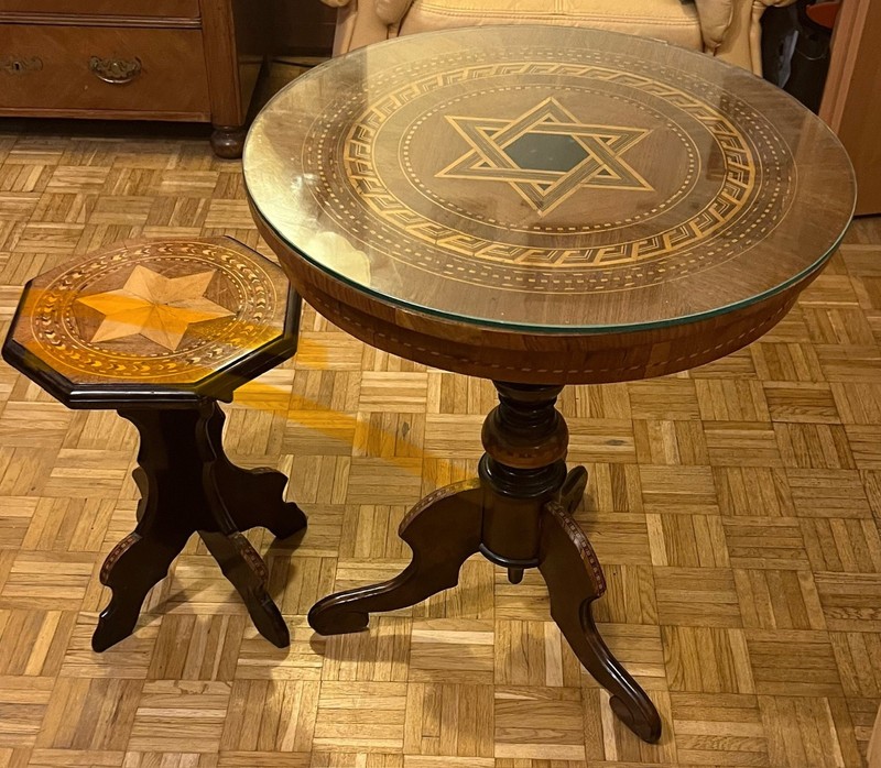 Antique rounded table and stool made in in the beginng of the twentieth century