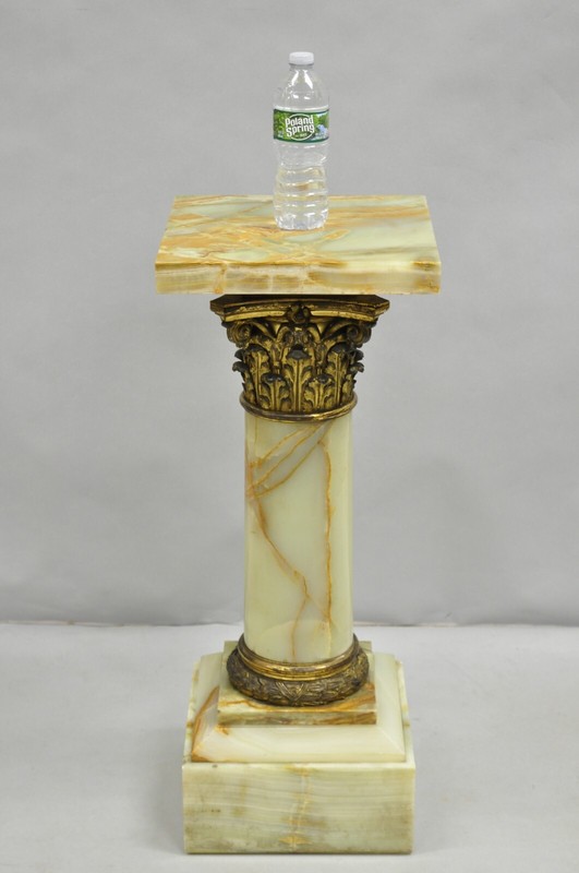 Antique French Empire Bronze Classical Corinthian Column Green Onyx 30" Pedestal gallery