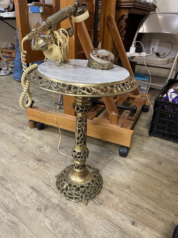 Vintage French Style Brass + Marble Gold Telephone Table gallery