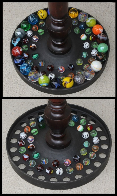 Antique Cast Iron Wheel Walnut Wood Plant Stand Table Base Displays Marbles 35"H gallery