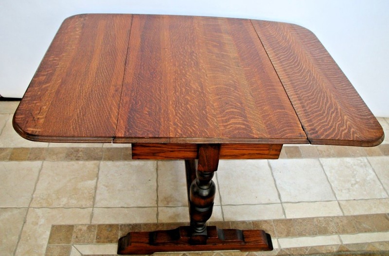 Antique English Pub Table Solid Tiger Oak Drop side Leaf Kitchen Game Seats six gallery