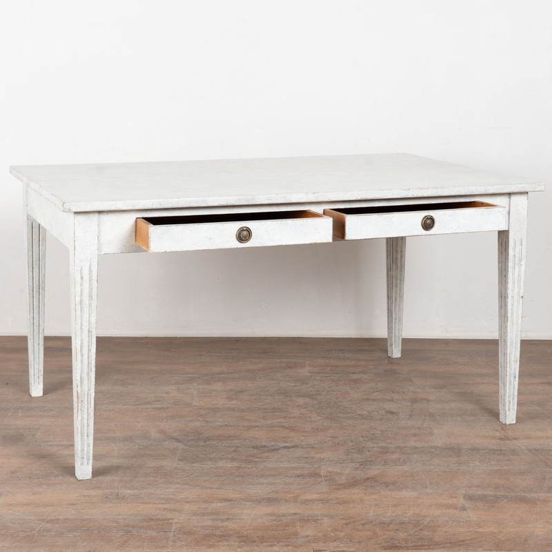 19th Century Swedish Gray Painted Two-Drawer Table or Writing Desk gallery