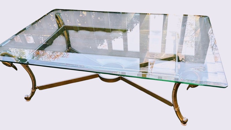 Stunning Steel & Brass Coffee Table, masterfully crafted in the Manner of Jansen gallery