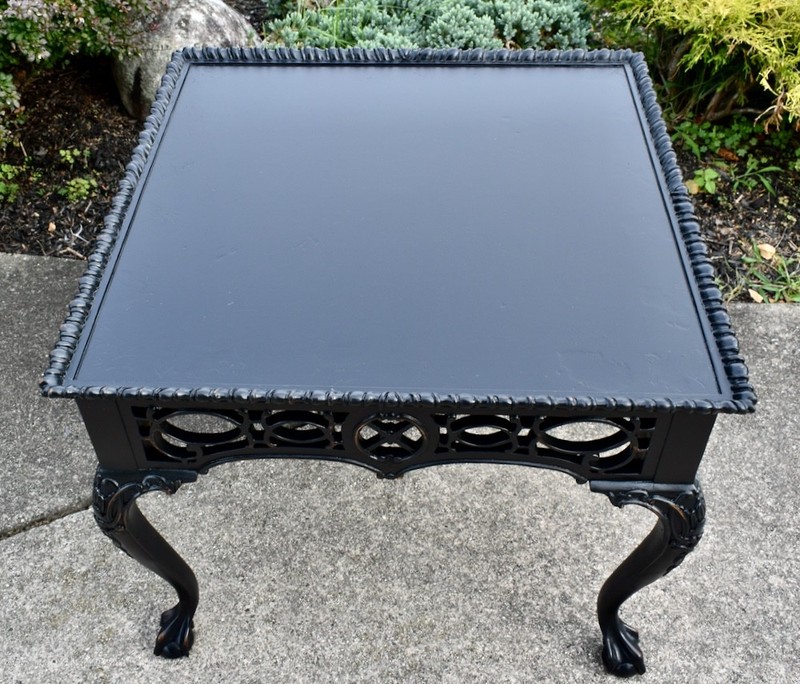 Vintage Wellington Hall Chippendale Style Mahogany Table in Distressed Black gallery