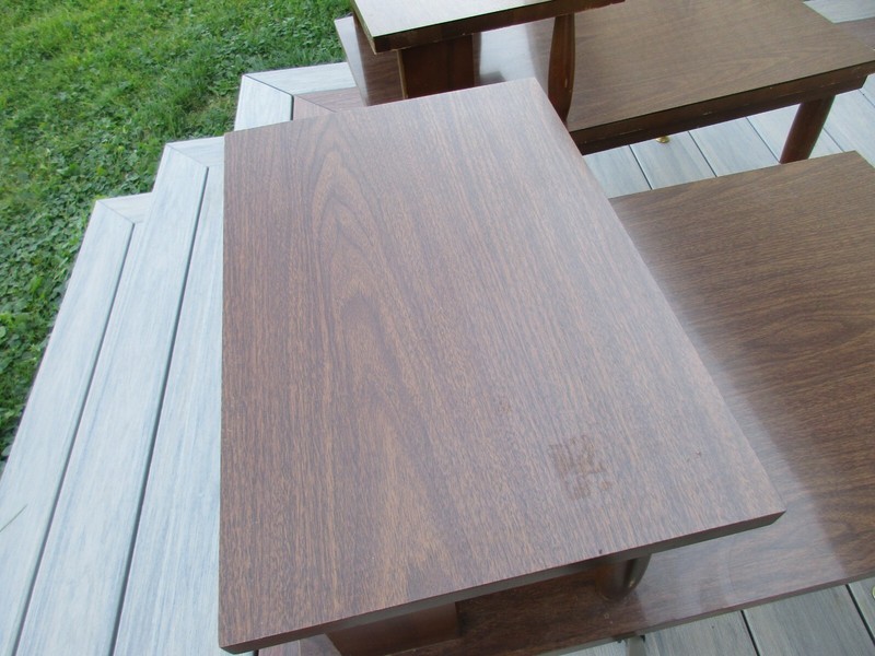 2 Mersman Mid Century Modern 2 Tier End Side Tables 1960's Formica Tops gallery