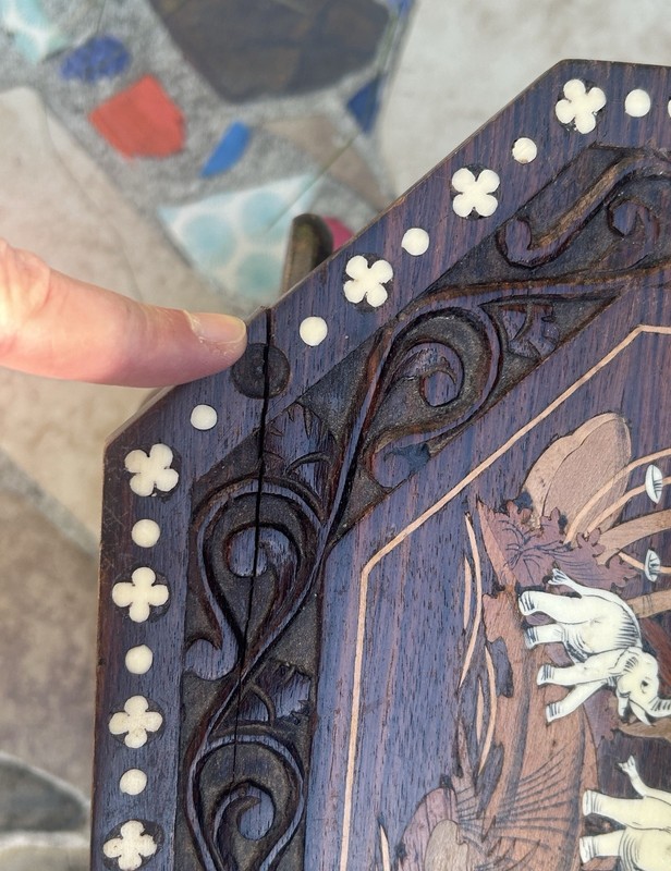 VTG Elephant Legged Anglo Indian Rosewood Side Table Hand Carved with Inlay 12" gallery