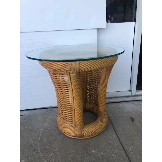 Boho Chic Cane and Rattan side table, 1980s