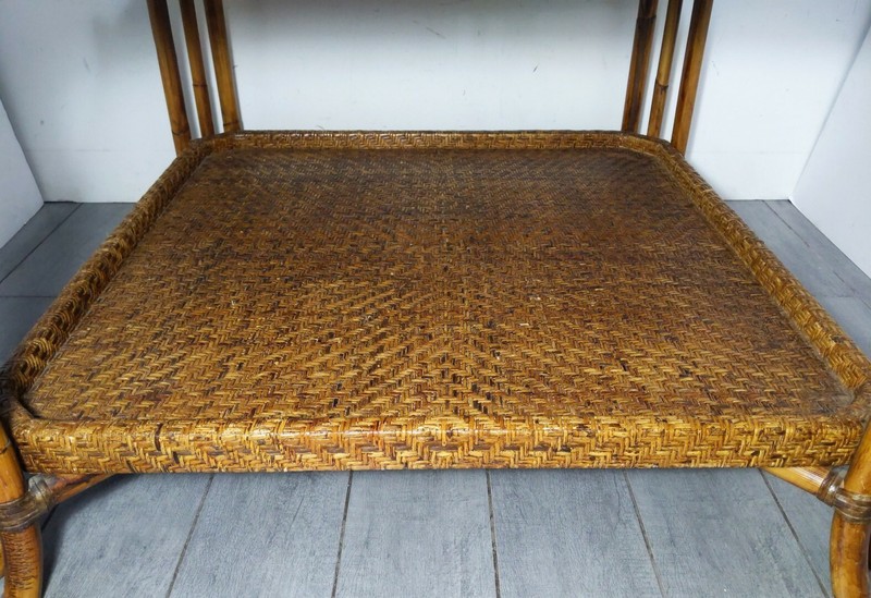 Vintage Large 38" 2-Tier Wicker Rattan Bamboo Table Boho Chic Asian Coffee gallery
