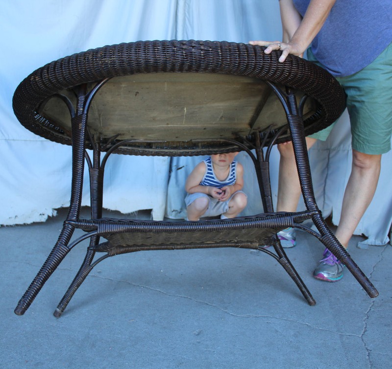 Antique Wicker and Oak Oval shaped Table – original – 45 x 29 1/2 gallery