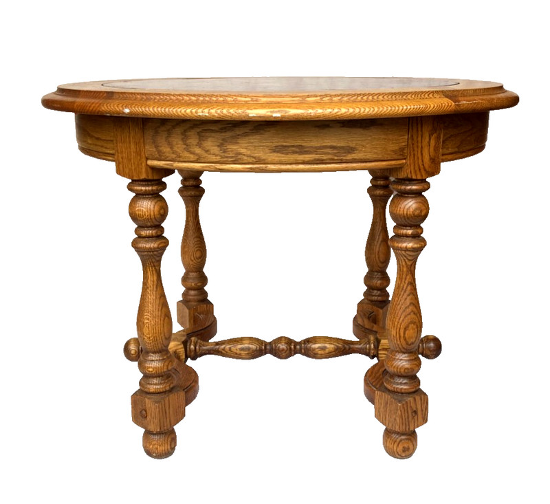 Antique Carved Oak Wood Oval Coffee End Table Glass Top Vintage – Rare!!