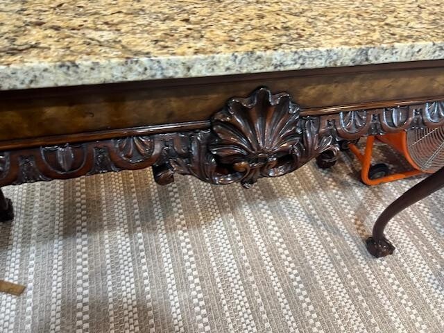 Walnut Chippendale Style Marble Top Large Console Table gallery