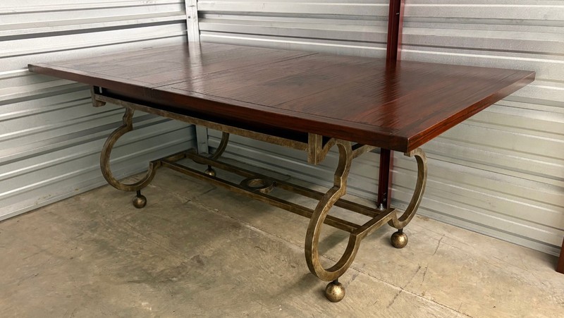 Vtg Acquistions by HENDREDON African Mahogany Dining Table w Metal Scroll Base